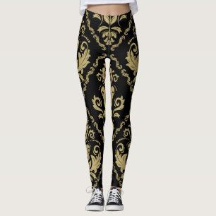 Legging Damask Black Dourado: Ornament Clássico.