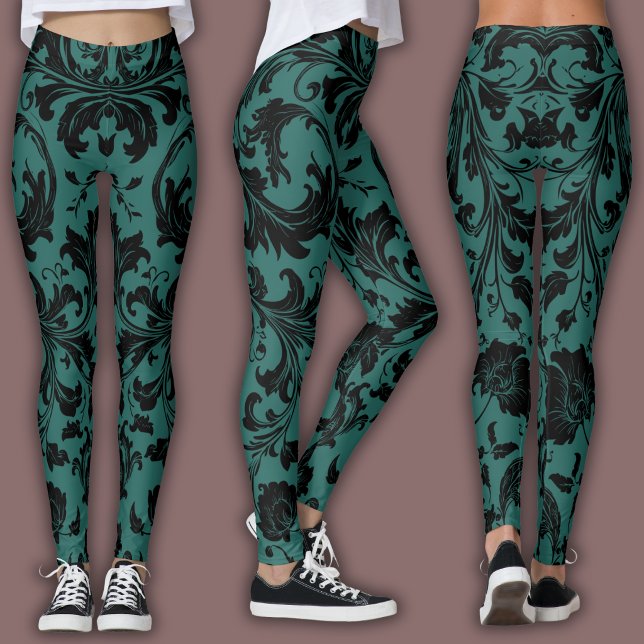 Legging Damask Pattern | Black & Teal (Criador carregado)