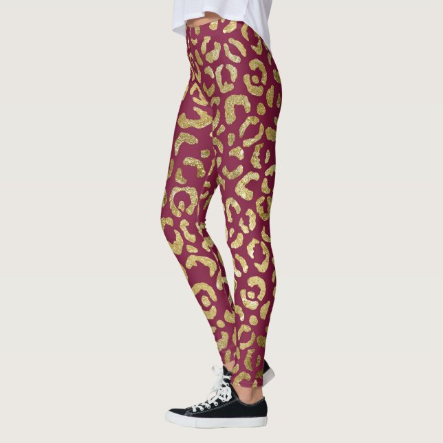 Legging Dança de Pernas-Leopardo Vermelhas e Douradas (Esquerda)