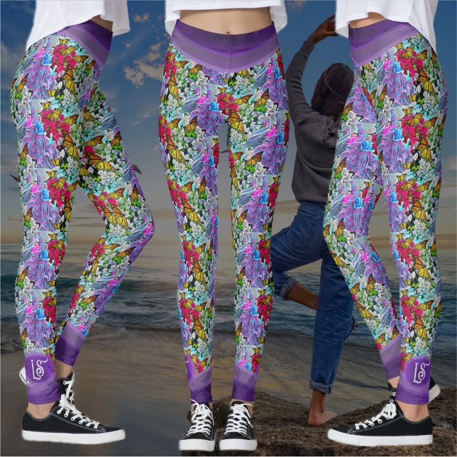 Legging Dança padrão com flores e borboletas PV01 (Criador carregado)