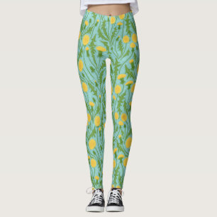 Legging Dandeliões, verdes, amarelos e azuis