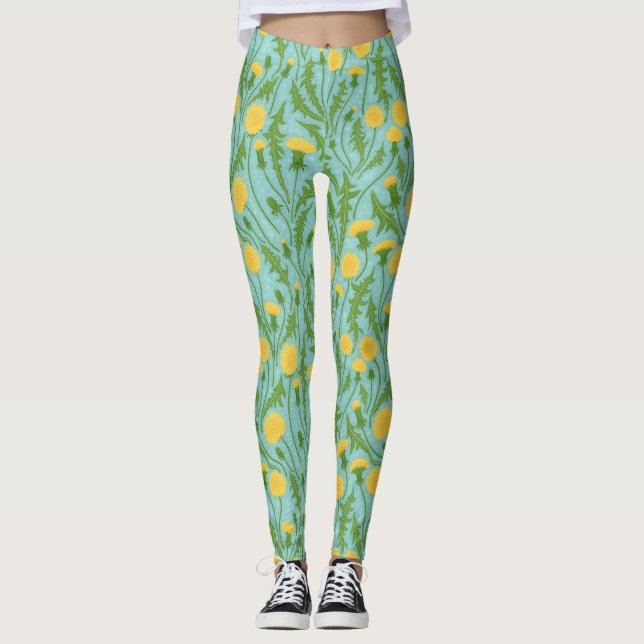 Legging Dandeliões, verdes, amarelos e azuis (Frente)