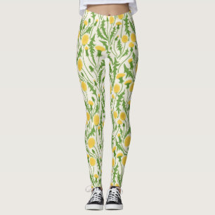 Legging Dandeliões, verdes, amarelos e brancos