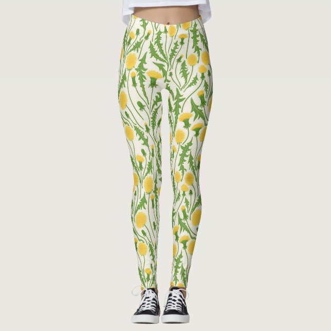Legging Dandeliões, verdes, amarelos e brancos (Frente)