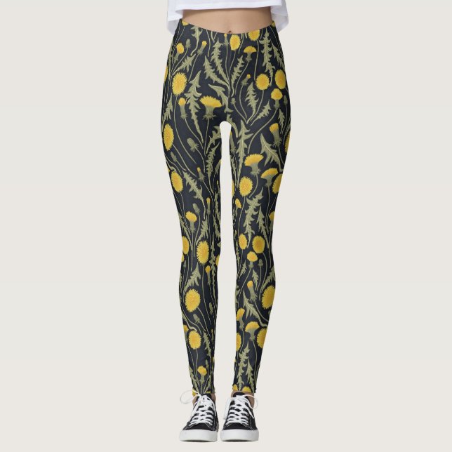 Legging Dandeliões, verdes, amarelos e negros (Frente)