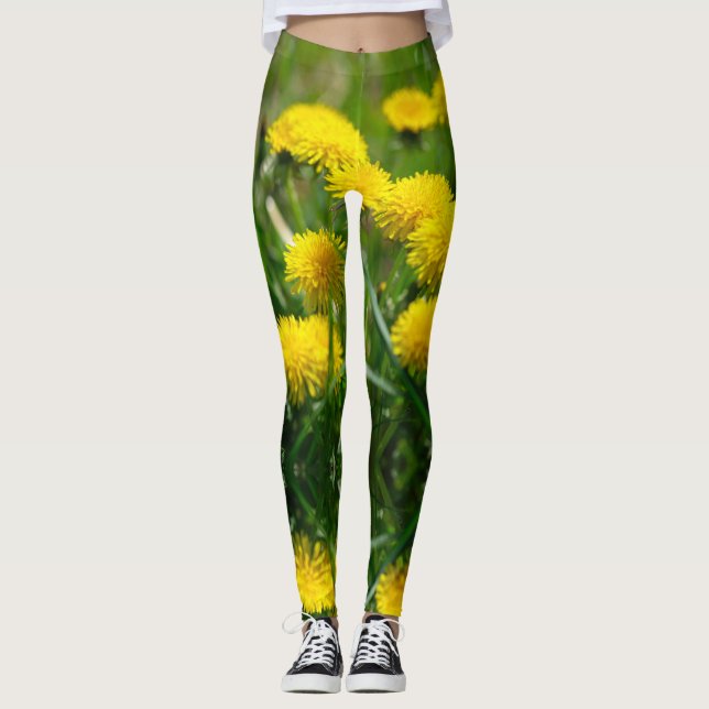Legging Dandelion Flowers Dandelions Amarelo Verde (Frente)
