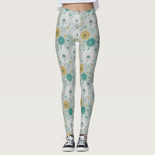 Legging Dandelion Whimsical - Amarelo, Branco e Teal (Frente)
