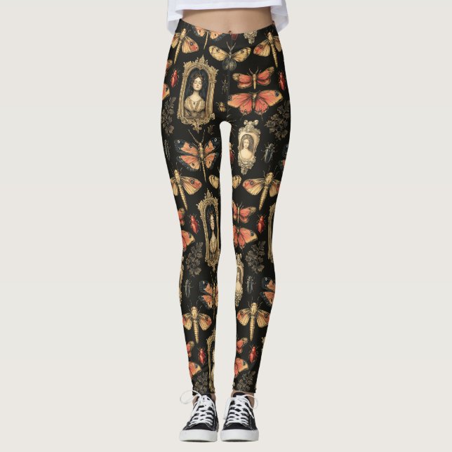 Legging Dark Academia Goth Victorian Gothic Cameo Red Moth (Frente)