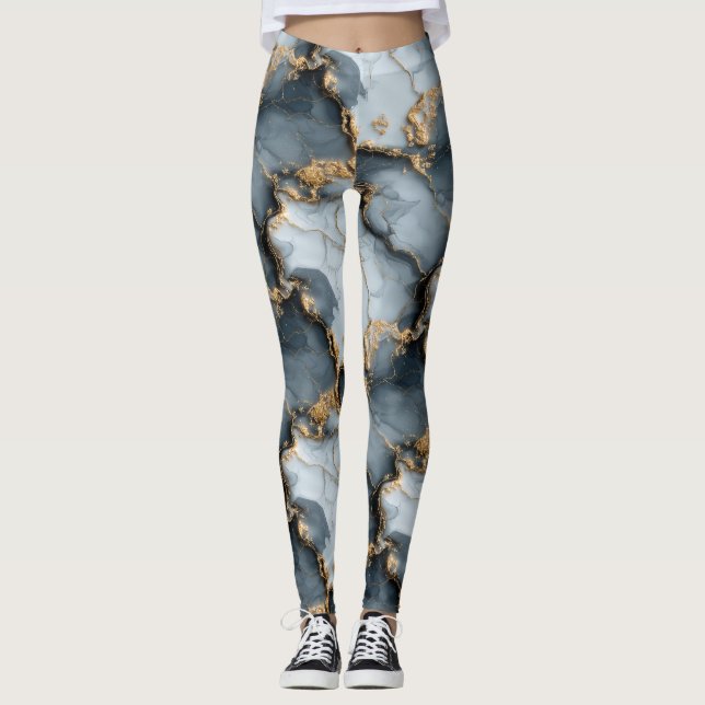 Legging Dark Blue Marble Texture with Liquid Gold Veins (Frente)
