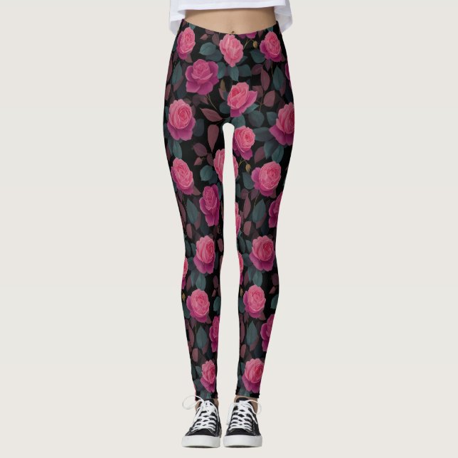 Legging Dark Floral Pink Rose Pattern (Frente)