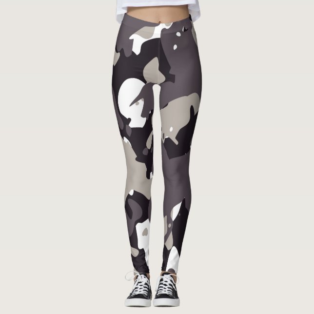 Legging Dark Gray Black And White Camouflage PatteLeggings (Frente)