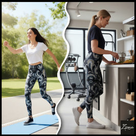 Legging Dark Monochrome Ornamental Filigree Mandala Patter