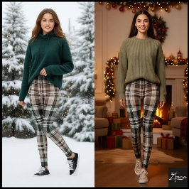 Legging Dark Traditional Maroon Green Winter Plaid