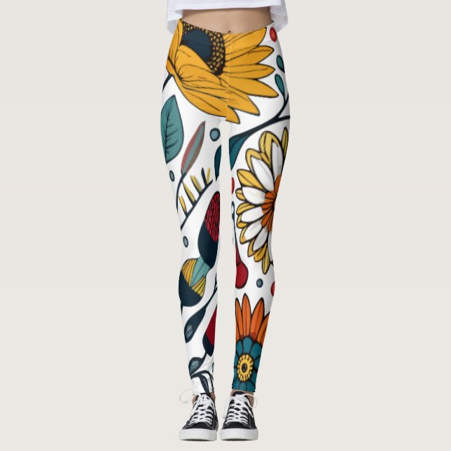 Legging Dazzling Daisy Delight: Uma Moda Floral Favorita (Frente)