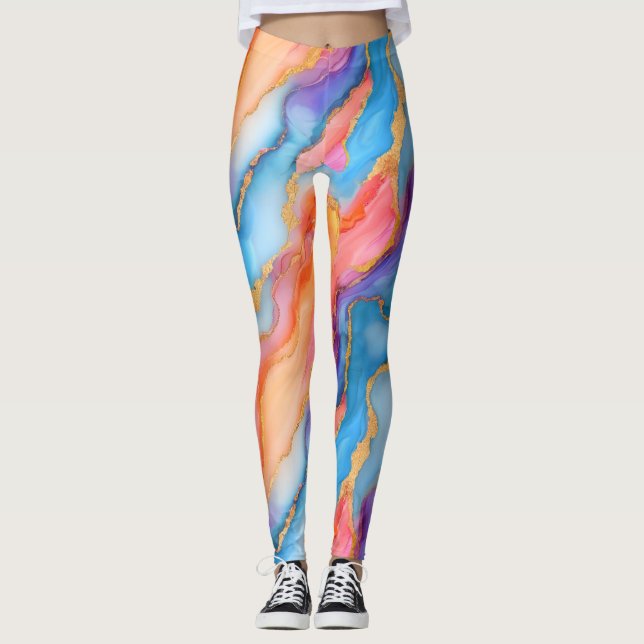 Legging Dazzling Marble in Blues, Pinks, and Oranges (Frente)