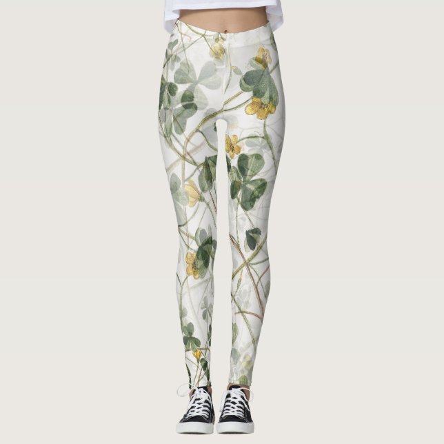 Legging de aguarela de prado de trevo botânico vin (Frente)