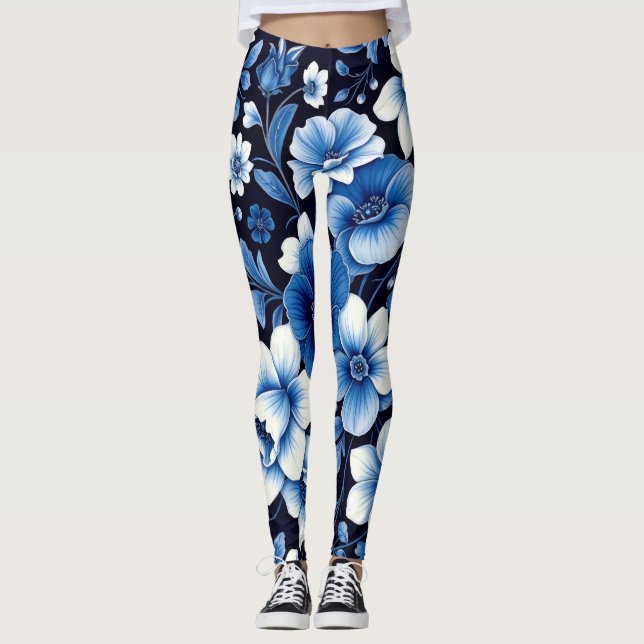 legging de flores de veludo azul (Frente)