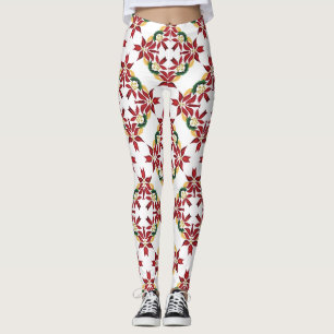 legging de poinsettia de natal