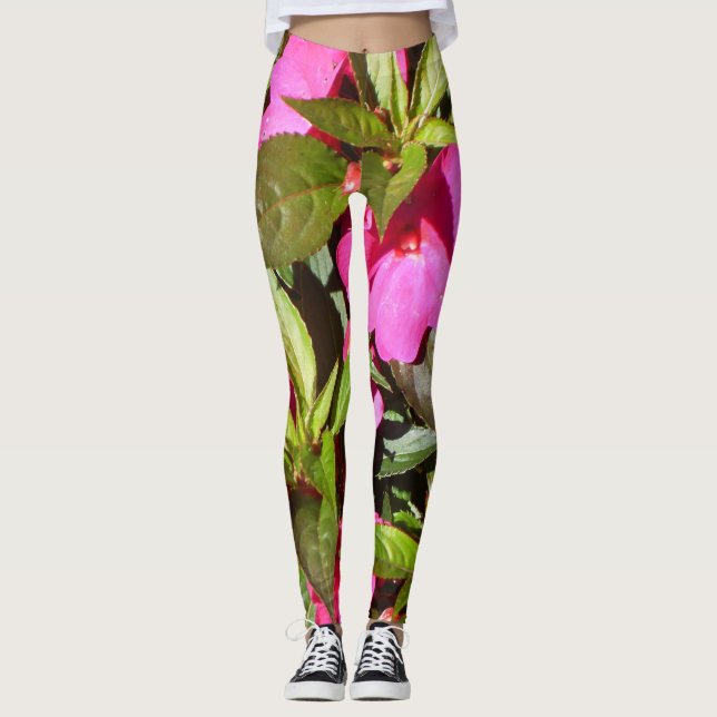 Legging Declaração Botânica Tropical Rosa e Verde (Frente)