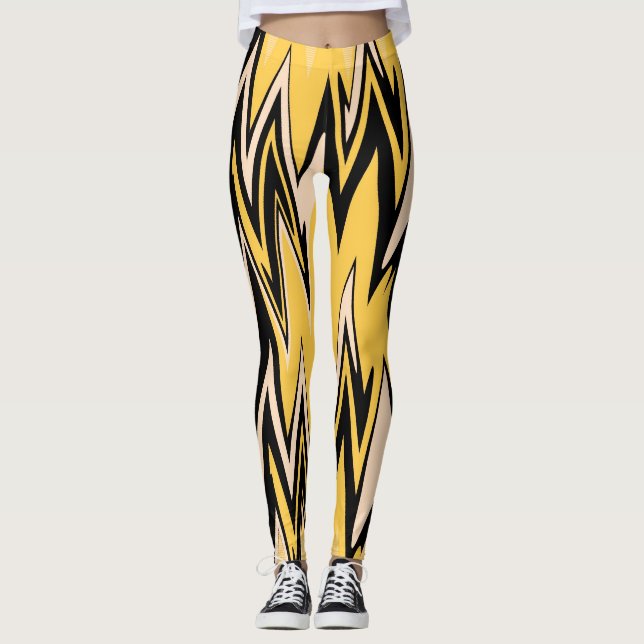Legging Deco de Abstrato de Arte Amarelo e Negra (Frente)