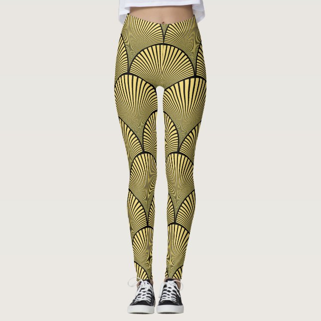 Legging Deco de Arte Japonês: Black Dourado Design (Frente)