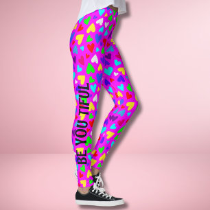 Legging Decora Estilo Texto Personalizado Arco-íris Coraçã