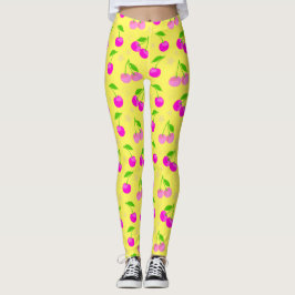 Legging Decora Kei Rainbow Cherry Pattern Yellow