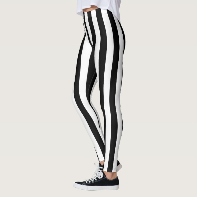 Legging Decoração preto e branco das listras verticais (Esquerda)