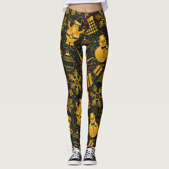 Legging Decorações de Natal Douradas e brilhantes (Frente)