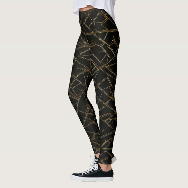 Legging Decorativo de Padrão de Abstrato de Linhas Dourada (Esquerda)