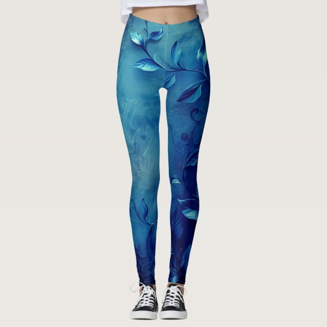 Legging Deep Blue Decorative Leaves (Frente)