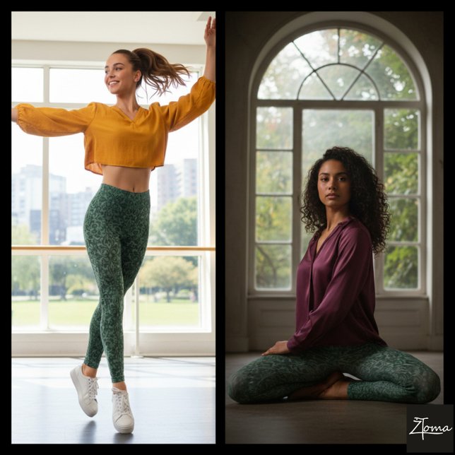 Legging Deep Green Gray Ombre Damask Tapestry (Criador carregado)