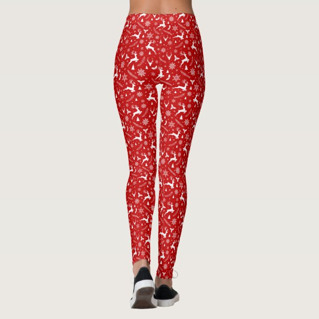 Legging Deers and Snowflakes Padrão de Natal Vermelho e Br (Verso)