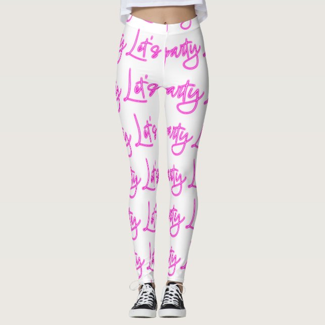 Legging Deixa o padrão de script de néon rosa quente de fe (Frente)