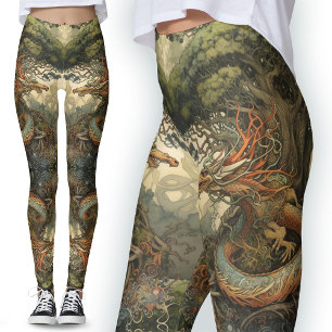 Legging Delicar Tatuagem do Dragão Árvore Chinês