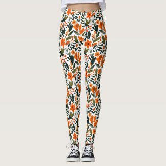 Legging Delicate Spring Flowers Orange Floral Pattern