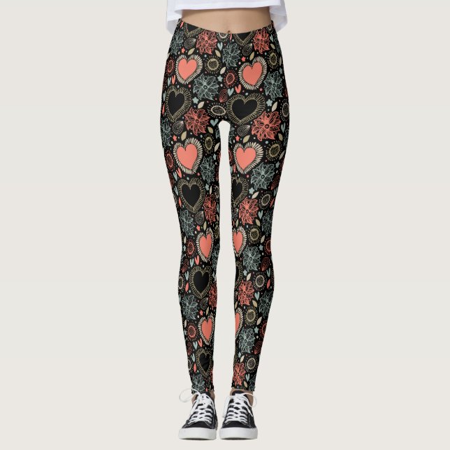 Legging Delícia com Blooms Escuros: Padrão Invisível Flora (Frente)