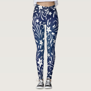 Legging Denim Blooms: Padrão Floral Fundo