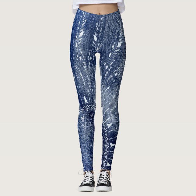 Legging Denim Blue & White Mandala Mix Design (Frente)
