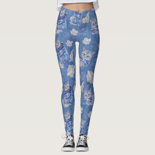 Legging Denim Jean bolsos, Kittens e Lace