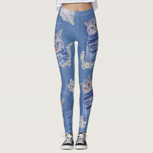 Legging Denim Jean bolsos, Kittens e Lace