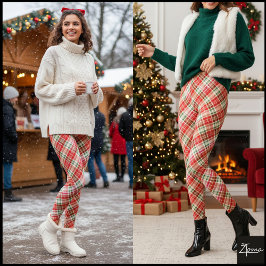 Legging Dense Bright Diagonal Red Holiday Plaid