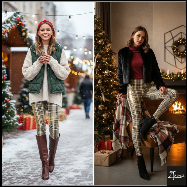 Legging Dense Brown Black Mini Plaid Check (Criador carregado)