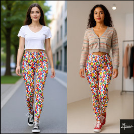 Legging Denso Rabisco Abstrato de Cores Primárias