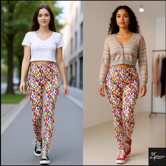 Legging Denso Rabisco Abstrato de Cores Primárias (Criador carregado)