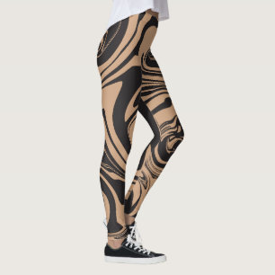 Legging Derramar em preto e latino, espiral de mármore
