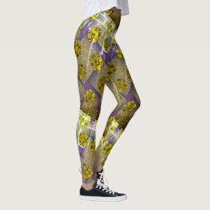 Legging DESENHAR MODERN-abstrato com luz amarela-acastanha