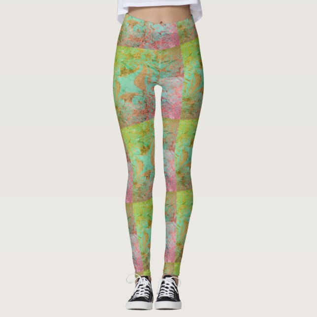 Legging DESENHAR MODERN-abstrato cor-de-rosa-verde-claro (Frente)