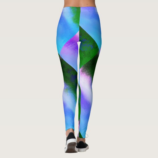 Legging DESENHAR MODERN-abstrato em mosaico azul-roxo-verd (Verso)