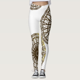 Legging DESENHAR MODERN-abstrato em preto-branco-ouro